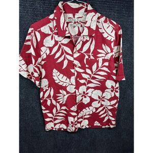 Batik Bay Mens Small Red Silk Tropical Floral Short Sleeve Button Down Shirt